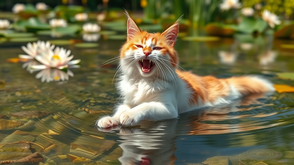 playful Turkish Van cat swimming pond why do cats dislike water turkish van cat