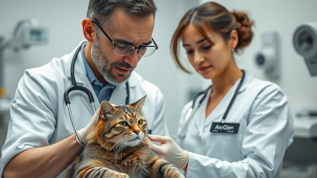 Veterinarian examining a senior cat before starting a training process