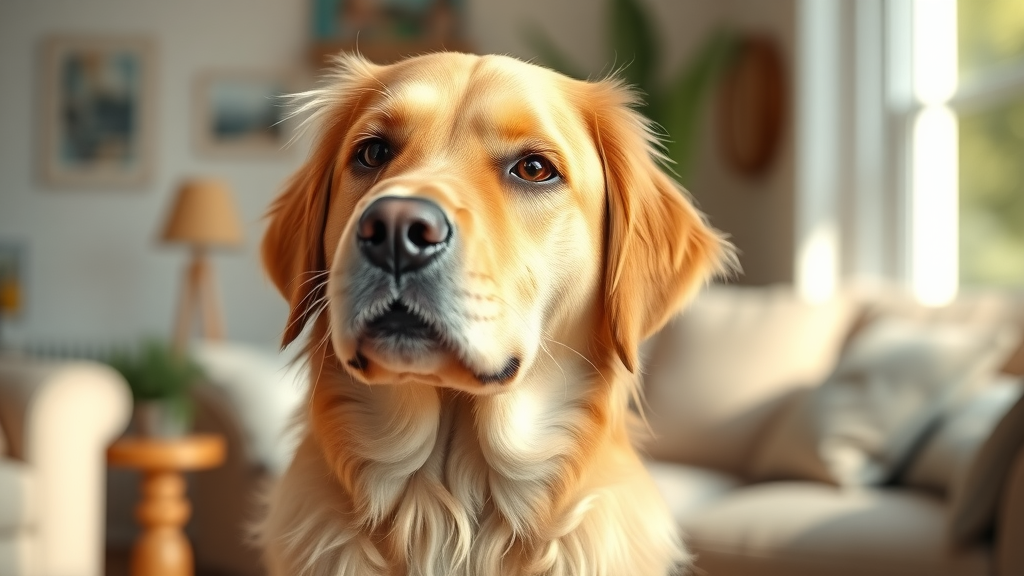Charming golden retriever tilting its head in a sunny living room. why does my dog tilt its head?