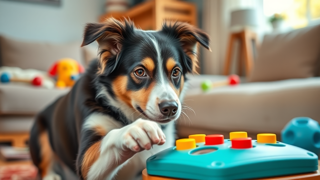 Intelligent border collie engaging in mental stimulation puzzle routine for your dog