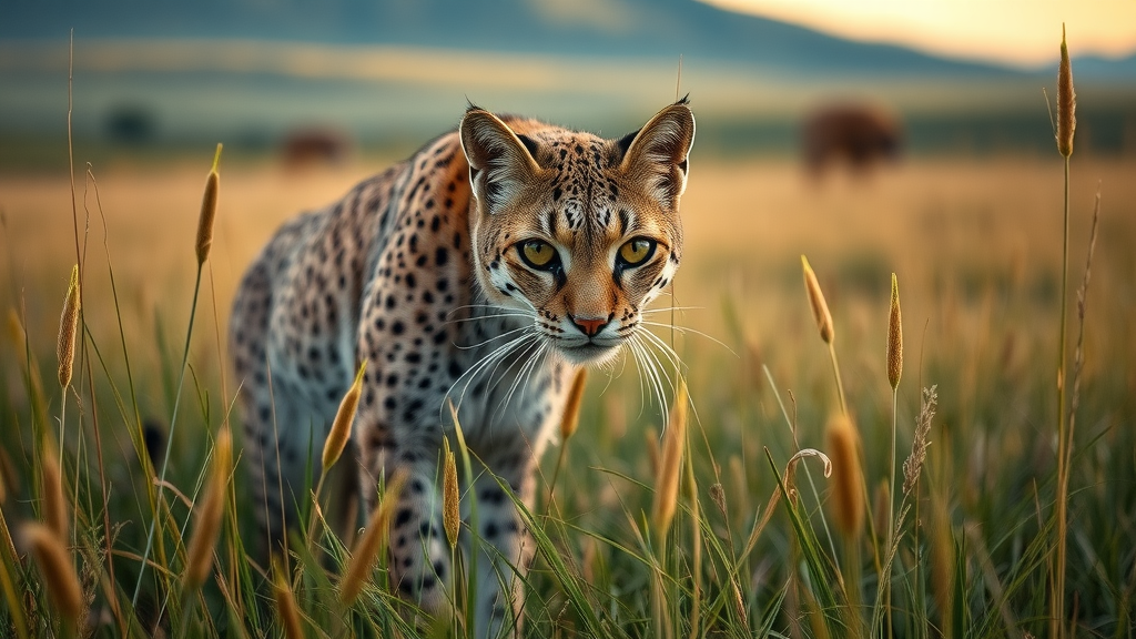wild cat eat grass in natural habitat, cat eat behavior meadow landscape
