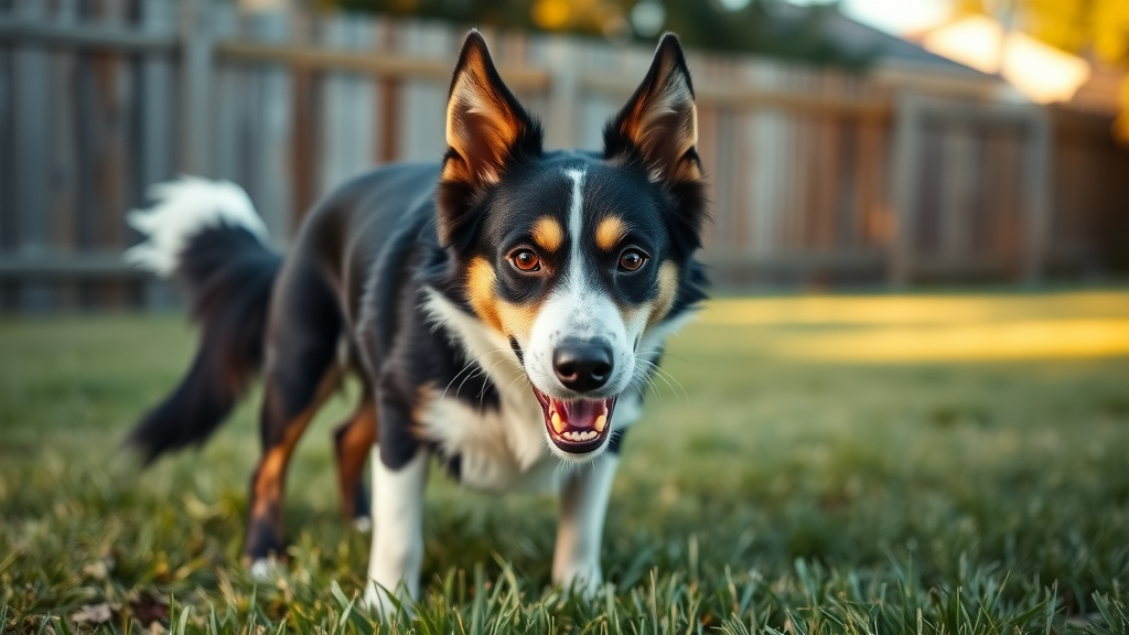 nervous border collie showing teeth suddenly aggressive, resource guarding, warning signs, backyard