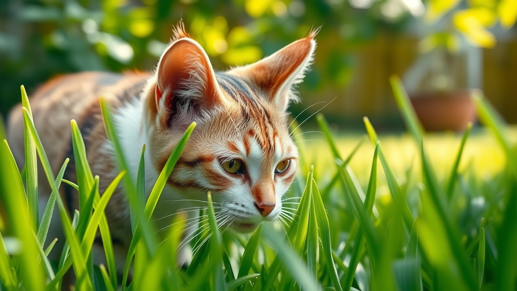 Curious domestic cat eating grass outdoors, why do cats eat grass?