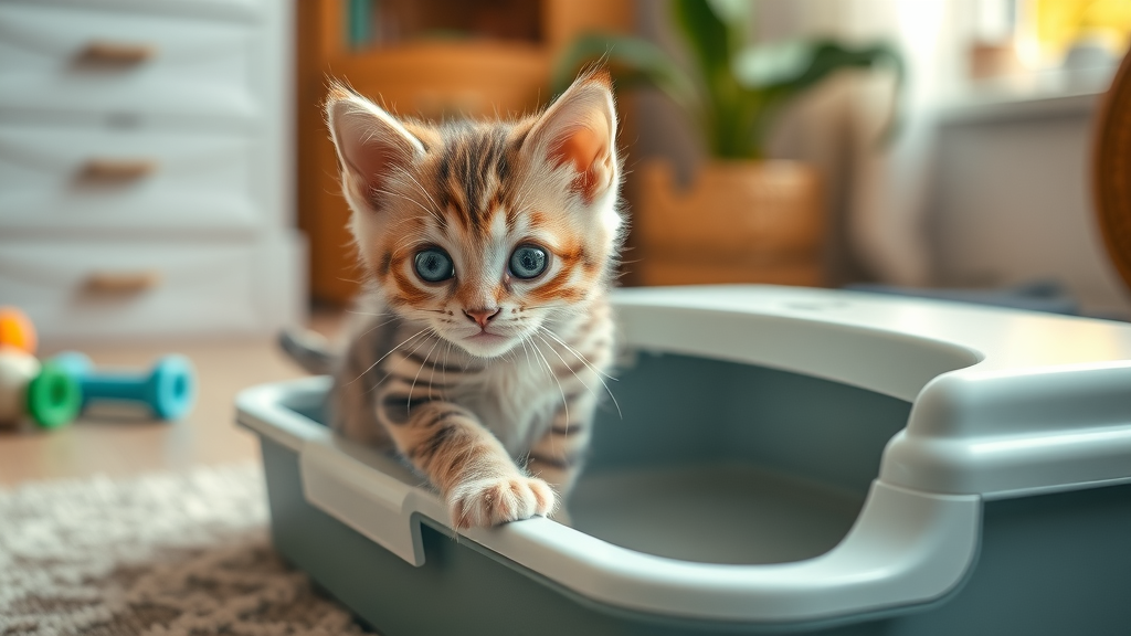 adorable young kitten exploring a clean litter box, how do i litter train a kitten?
