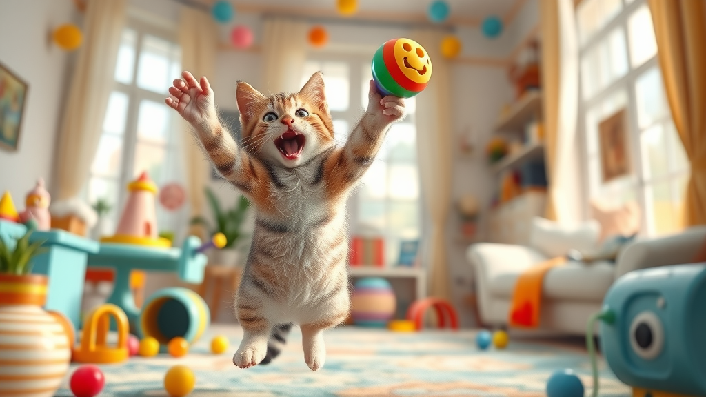 young cat leaping for wand toy, favorite cat toys and activities to prevent cat boredom, do cats get bored indoors?