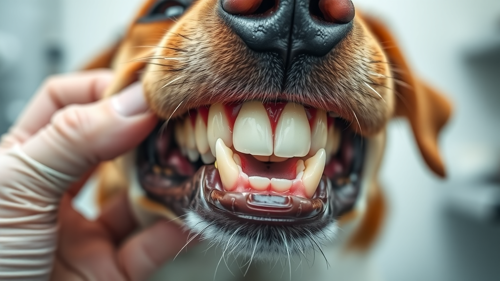 dental disease - veterinarian examines dog teeth for lack of appetite or discomfort