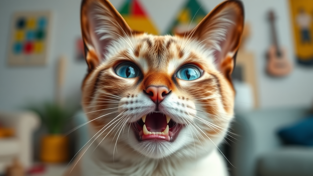 Siamese cat expressing vocal behavior indoors
