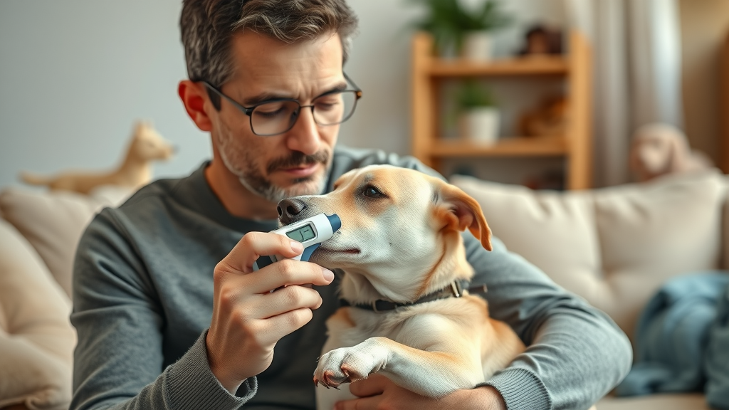 concerned pet owner gently checking a dog