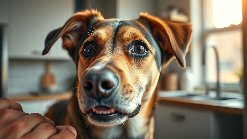 attentive dog nose close to owner
