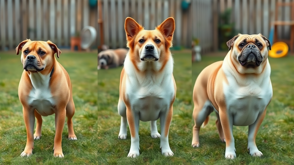 Comparison of dog body conditions: underweight, ideal, and overweight, how much should I feed my dog daily?