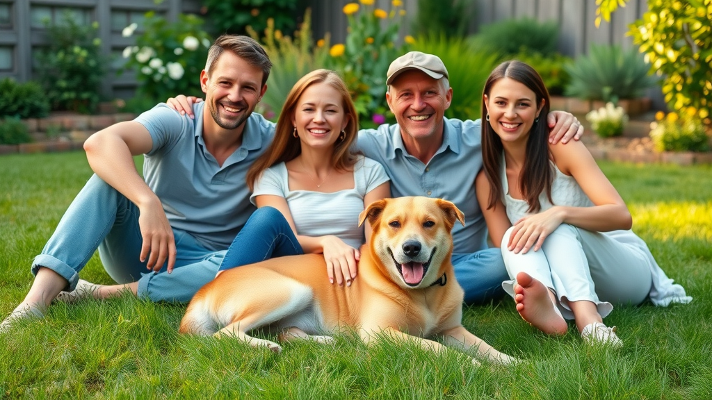 content family with a medium-sized dog, enjoying a balanced routine for your dog