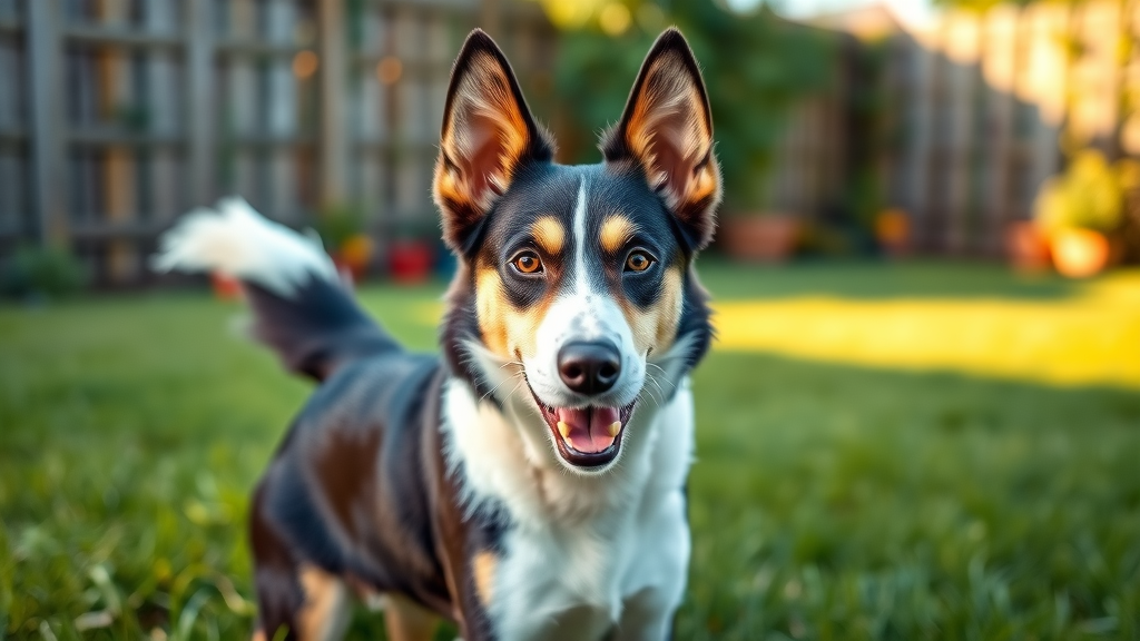 attentive border collie expressive face wagging tail postures backyard