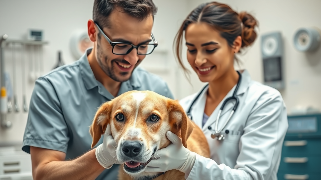 Veterinarian examining a healthy, clean dog, demonstrating routine dog sleep hygiene. Main keyword: sleeping with your dog