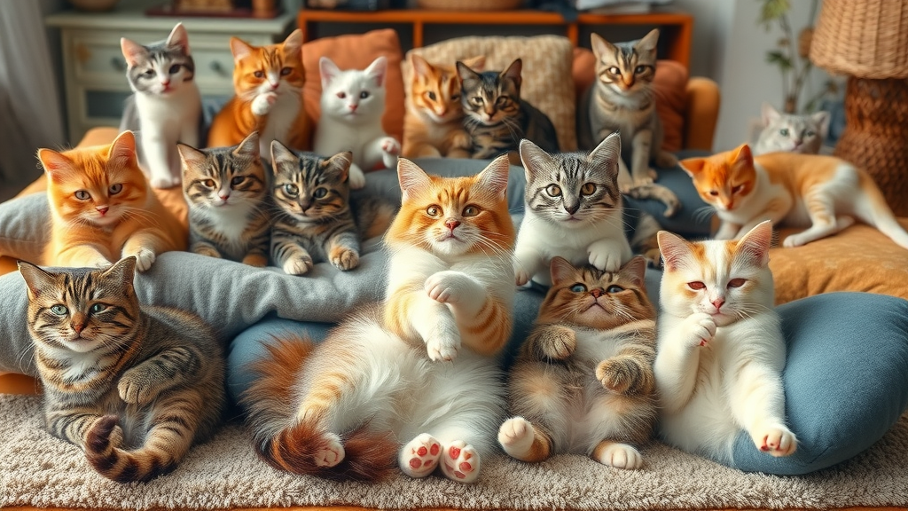 Various cat breeds kneading in unique styles, cats make biscuits in different ways