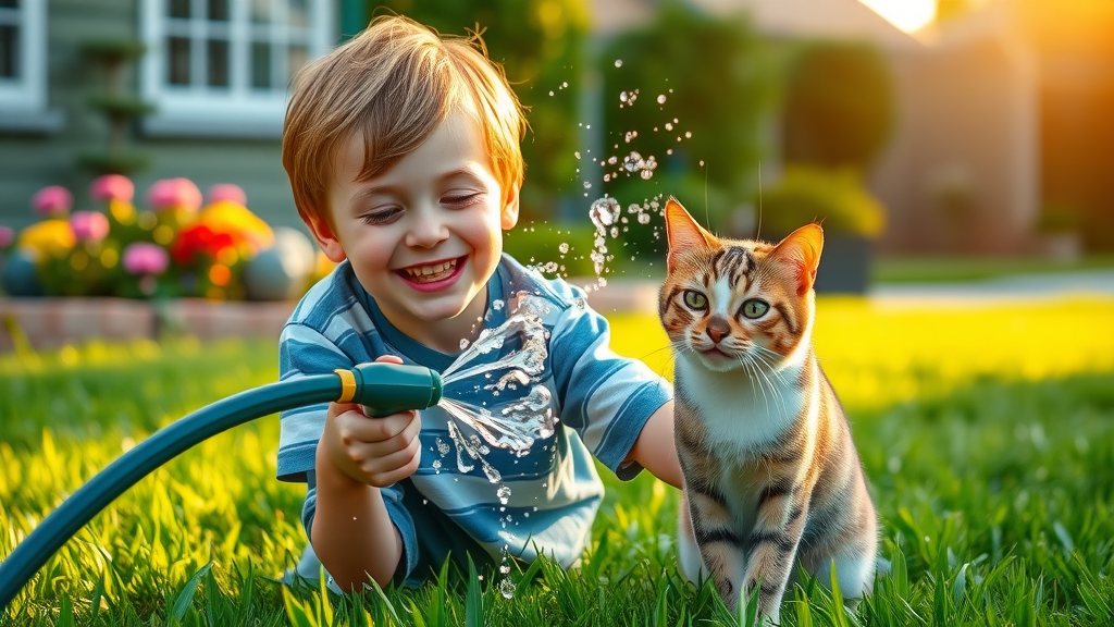 friendly boy and cat playing with water why do cats dislike water love water