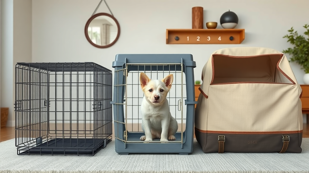 comparison of dog crate types for crate training: wire crate, plastic crate, and soft-sided crate