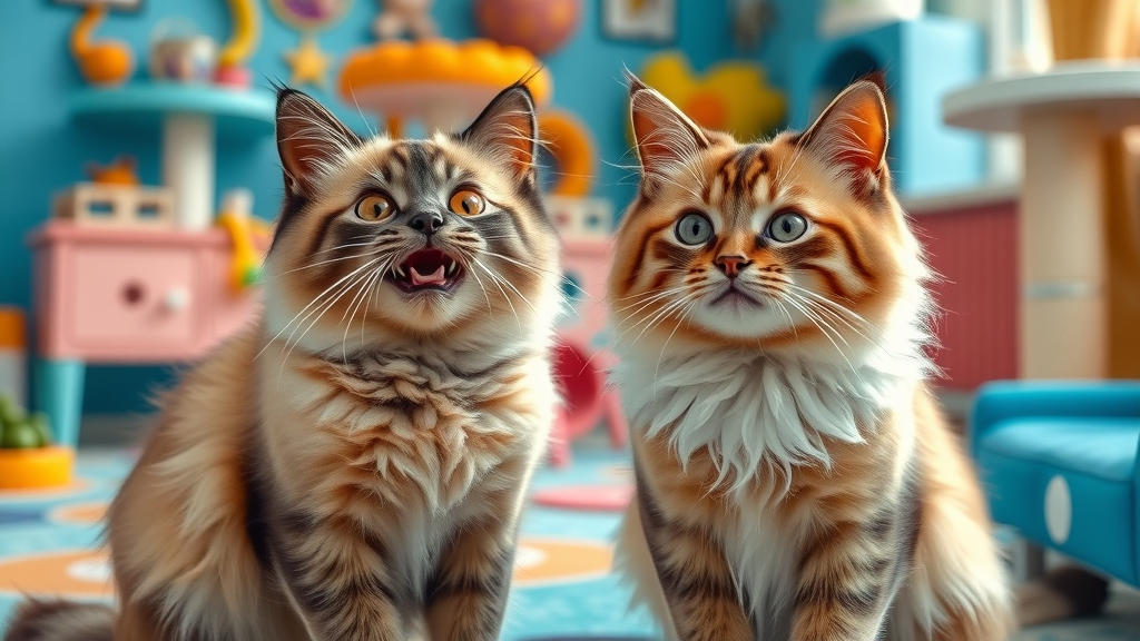 Siamese and Maine Coon cats vocalizing together, cat breeds that meow a lot