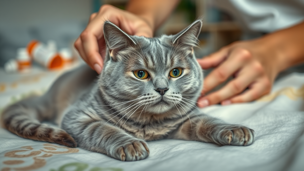 elderly cat meowing due to medical issues, owner examining, common medical conditions in cats