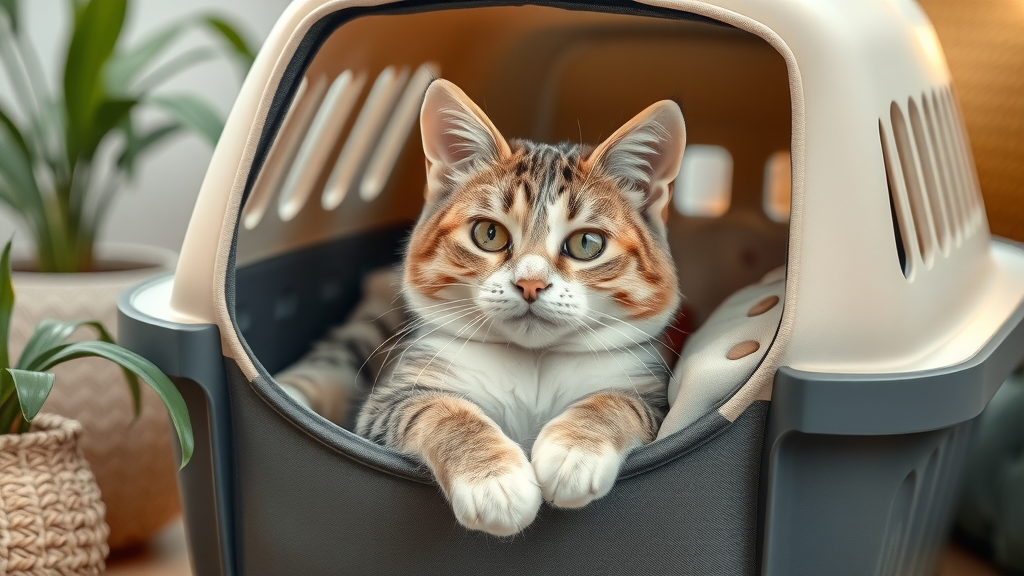comfortable domestic cat inside a modern soft-sided cat carrier, relaxed and curious, in a cozy home environment with plants and soft furnishings. what is the best cat carrier?