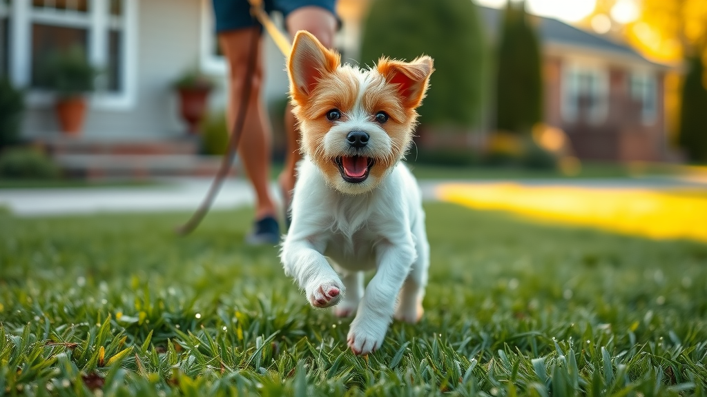 terrier puppy racing outdoors for morning potty training routine