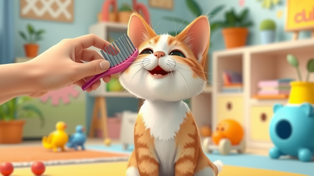 healthy cat, prevent flea, flea and tick, owner brushing with flea comb, playroom