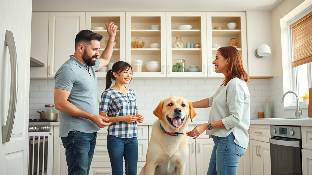 family preventing toxic food exposure for dogs, safe kitchen and food storage