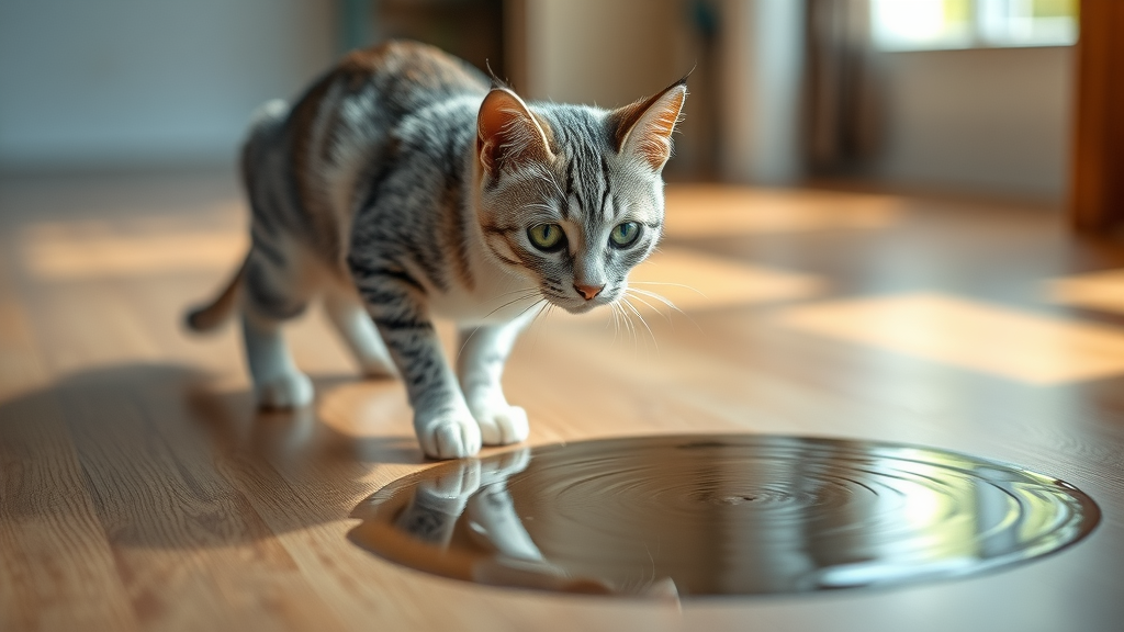 curious domestic shorthair cat cautious expression approaching puddle why do cats dislike water