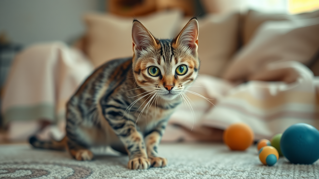 curious domestic shorthair cat ready to pounce, cozy play environment, how do i stop my cat from biting during play?