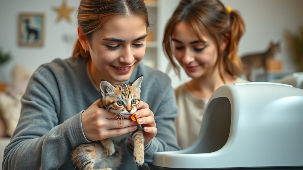 concerned cat parent guiding kitten to litter box for how do i litter train a kitten?