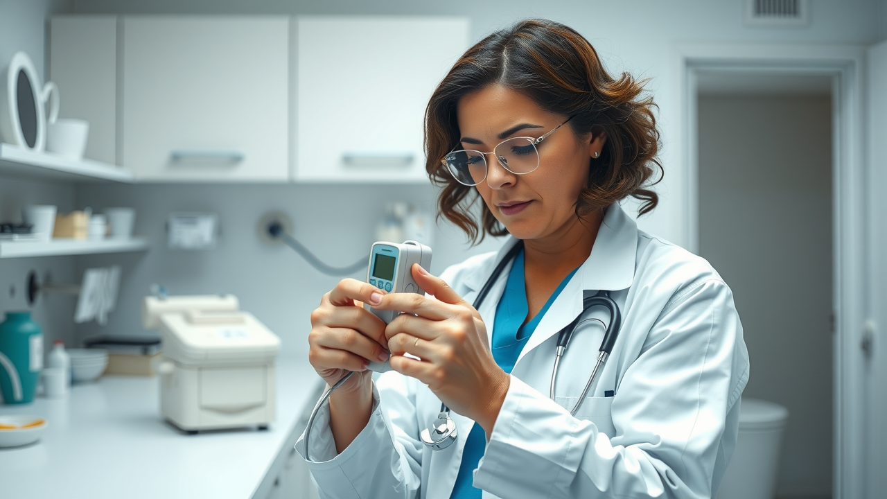veterinarian showing how to use a rectal thermometer on a dog for checking normal body temperature, clean veterinary clinic setting