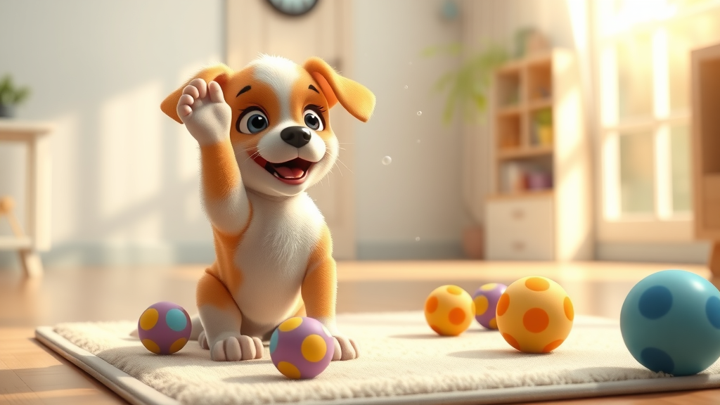 young pup training with colorful toys, effective puppy training session for what’s the best age to start dog training cartoon