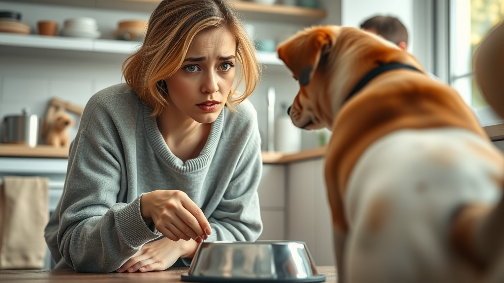 Pet owner observing dog