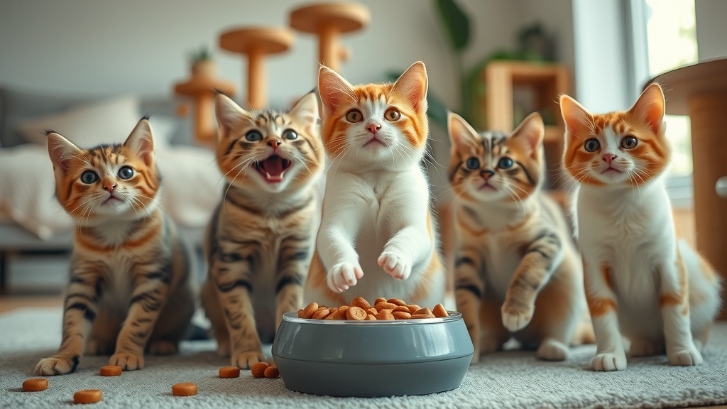 group of indoor cats playing with treat-dispensing toy, best what toys do cats enjoy most