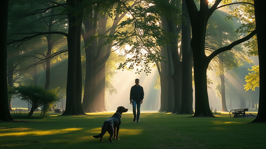 individual and their dog walking peacefully in nature, coping and healing after grief, how our dog helped us through grief