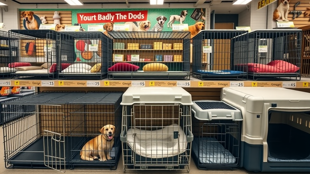 crate training for dogs: display of wire, plastic, soft-sided, heavy duty dog crates, store or display room, beds and blankets, clear comparison
