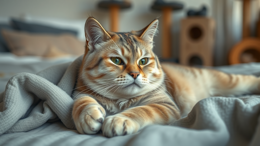 Gentle elderly cat relaxing during a training break - senior cat comfort needs