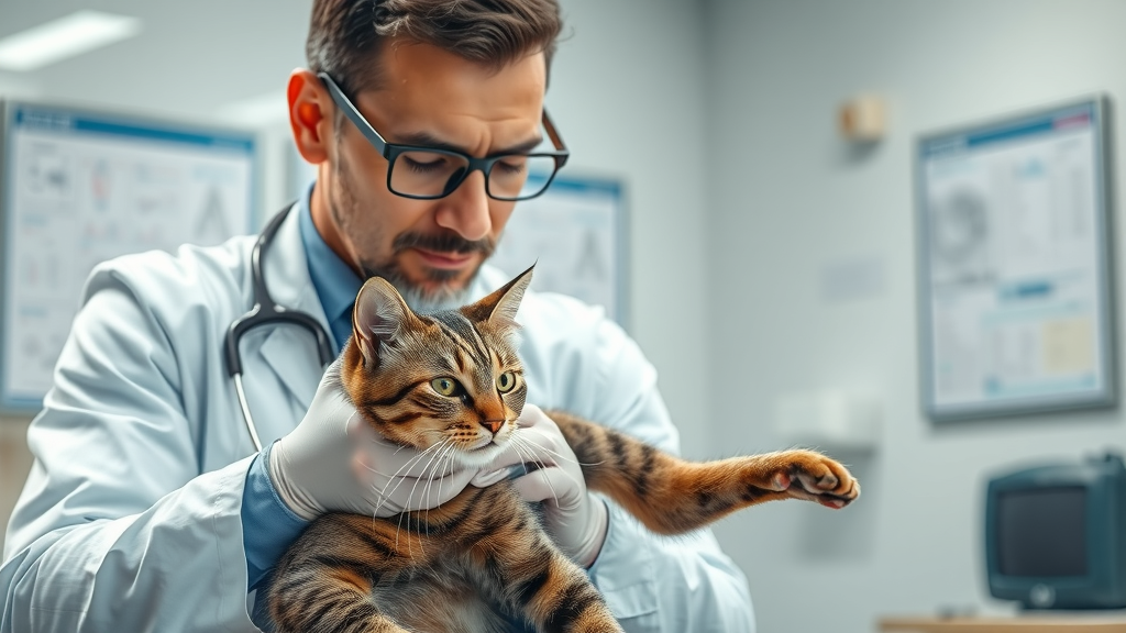 Veterinarian giving a wellness exam to a tabby cat, cat wellness exam saves lives