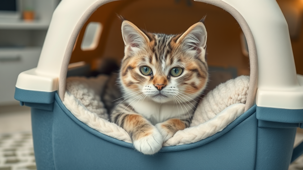 shy British Shorthair cat entering cozy soft carrier with plush blanket, best cat carrier for nervous cats