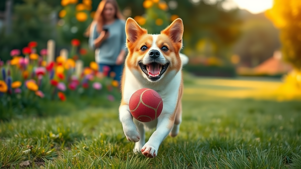 Happy dog playing fetch with family as part of a perfect daily routine
