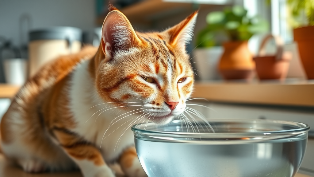 Healthy domestic cat drinking water, preventing urinary tract infection