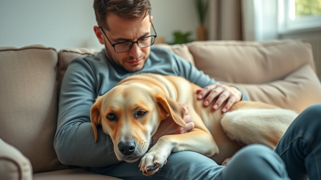 Pet parent comforting a lethargic dog as a sign of illness