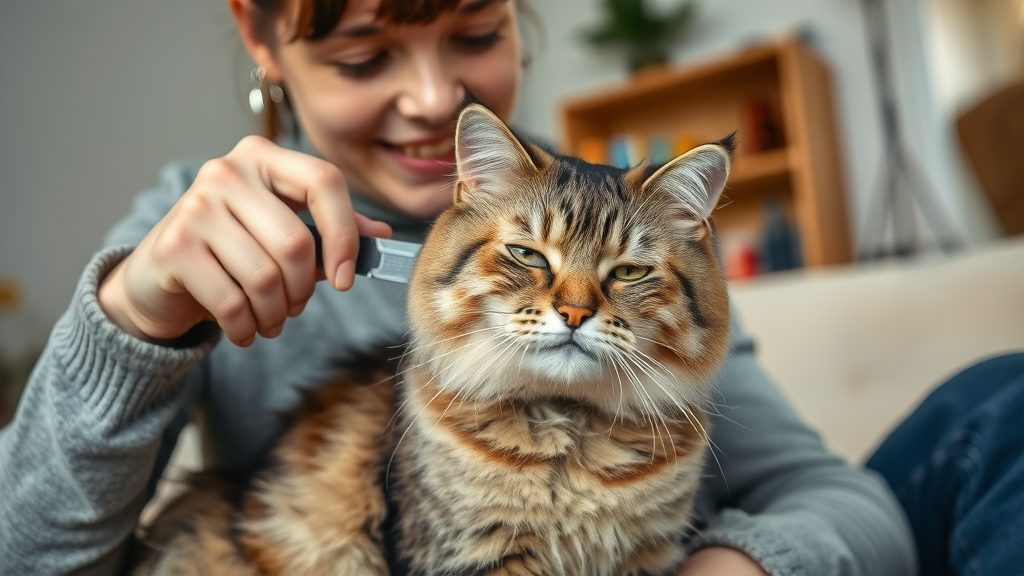 pet owner combing a cat with metal flea comb - flea comb for cat fleas