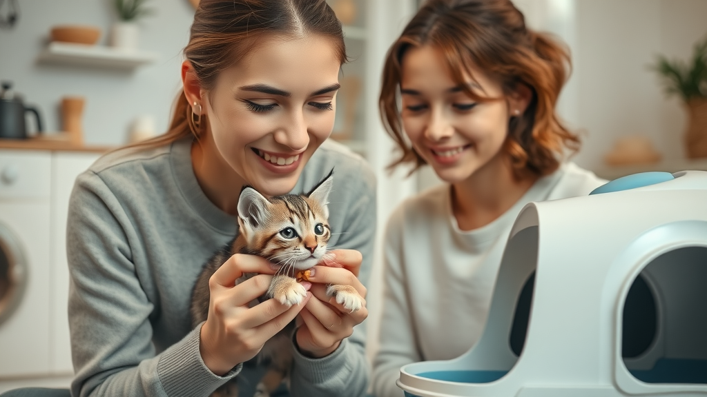 pet owner using positive reinforcement to reward how do i litter train a kitten near a litter box
