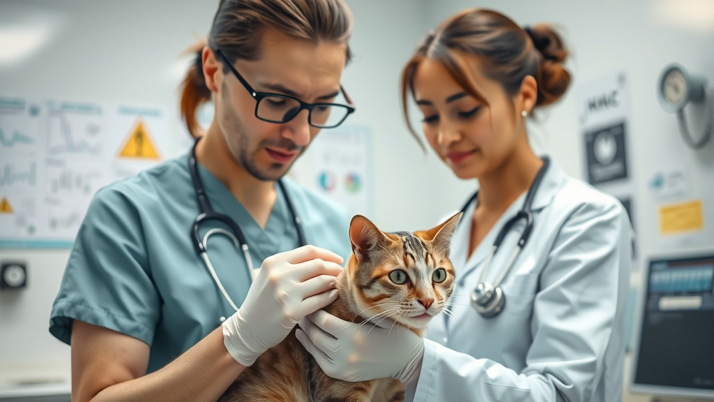 veterinarian examining sick cat for signs of illness in cats