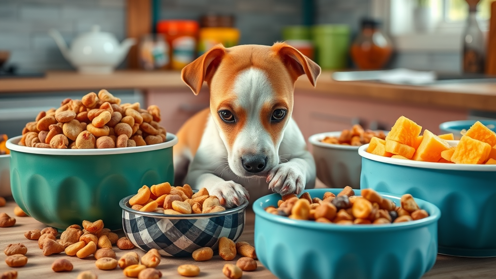 dog food - variety of dry food, wet food, and fresh meals for different dog appetites