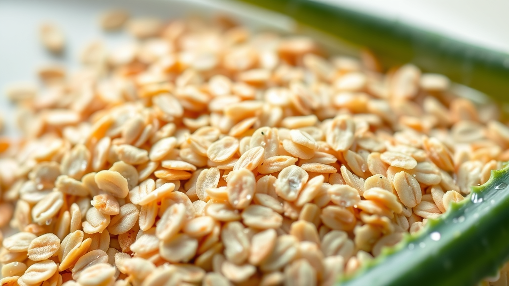 close-up of oatmeal and aloe vera, natural ingredients in dog shampoo for sensitive skin