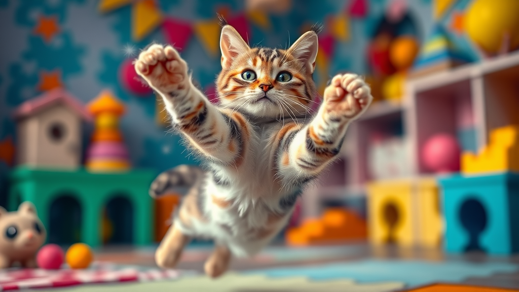 motivated playful cat leaping toward owner during recall training session