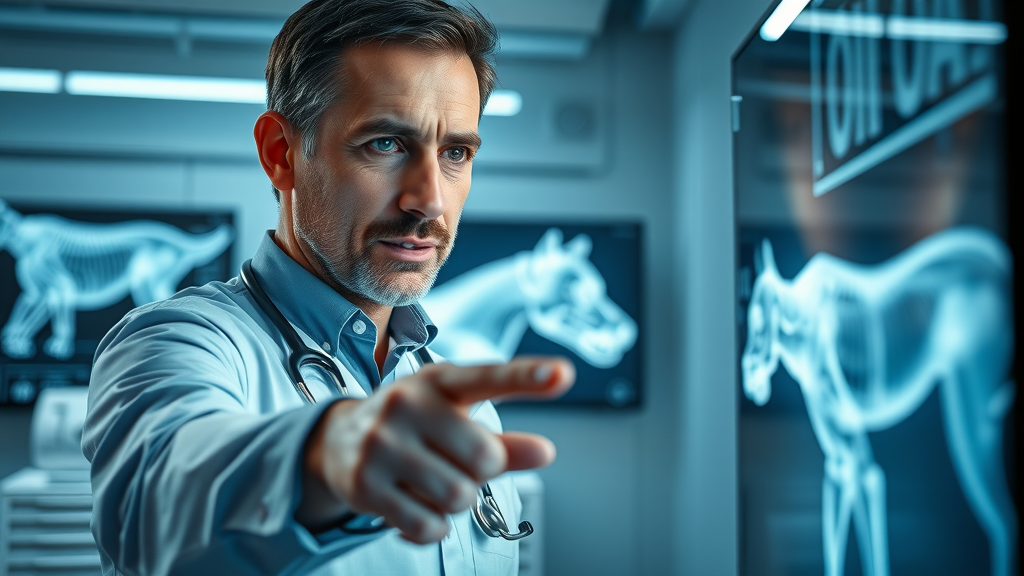 Veterinarian reviewing a scan of a dog