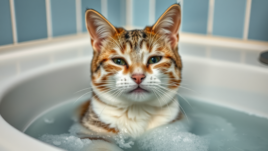 cat being bathed to remove fleas, dish soap bath for cat fleas, flea treatment, kitchen sink