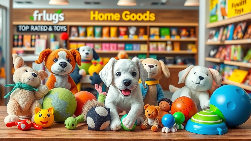 Selection of top-rated interactive dog toys and puzzle toys on display, essential for keeping dogs entertained and busy during work hours.